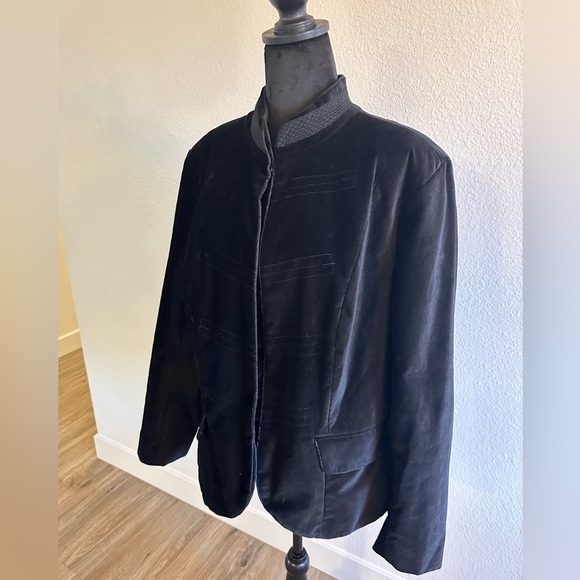 Mossimo Jacket Blazer Black Velvet Embroidered Stretch Lined Long Sleeve Women - Picture 8 of 10